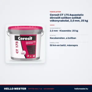 Ceresit CT 175 Aquastatic dörzsölt szilikon-szilikát vékonyvakolat, 2,0 mm, 25 kg – műszaki adatok – HelloMester Kecskemét