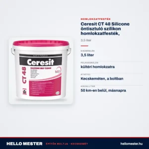 Ceresit CT 48 Silicone öntisztuló szilikon homlokzatfesték, transzparens bázis, 3,5 l – műszaki adatok – HelloMester Kecskemét