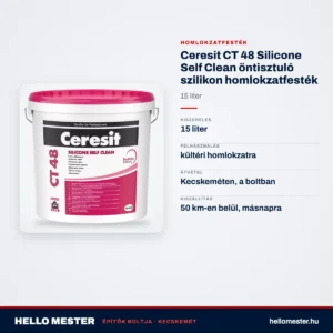 Ceresit CT 48 Silicone Self Clean öntisztuló szilikon homlokzatfesték, 15 l – műszaki adatok – HelloMester Kecskemét