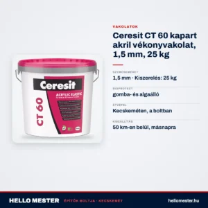 Ceresit CT 60 kapart akril vékonyvakolat, 1,5 mm, 25 kg – műszaki adatok – HelloMester Kecskemét