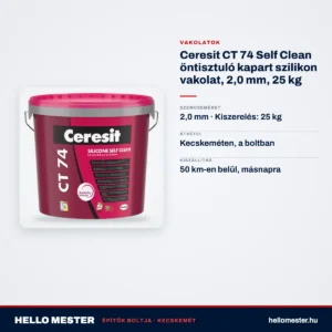 Ceresit CT 74 Self Clean öntisztuló kapart szilikon vakolat, 2,0 mm, 25 kg – műszaki adatok – HelloMester Kecskemét