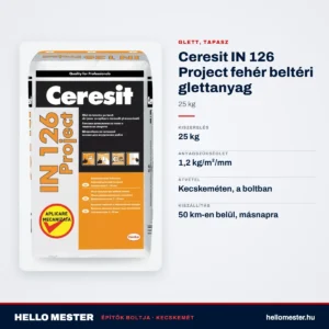 Ceresit IN 126 Project fehér beltéri glettanyag, 25 kg – műszaki adatok – HelloMester Kecskemét