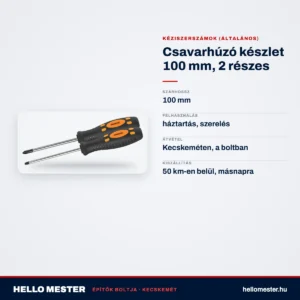 Csavarhúzó készlet 100 mm, 2 részes – műszaki adatok – HelloMester Kecskemét