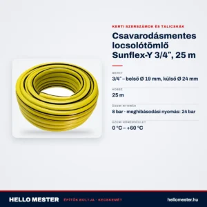 Csavarodásmentes locsolótömlő Sunflex-Y 3/4″, 25 m – műszaki adatok – HelloMester Kecskemét