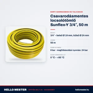 Csavarodásmentes locsolótömlő Sunflex-Y 3/4″, 50 m – műszaki adatok – HelloMester Kecskemét