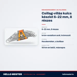 Csillag-villás kulcs készlet 6–22 mm, 8 részes – műszaki adatok – HelloMester Kecskemét