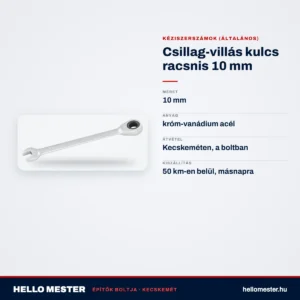 Csillag-villás kulcs racsnis 10 mm – műszaki adatok – HelloMester Kecskemét