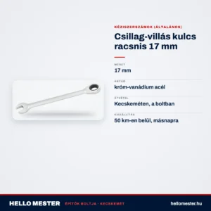 Csillag-villás kulcs racsnis 17 mm – műszaki adatok – HelloMester Kecskemét