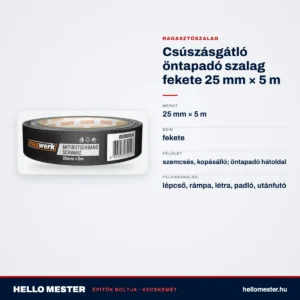 Csúszásgátló öntapadó szalag fekete 25 mm × 5 m – műszaki adatok – HelloMester Kecskemét