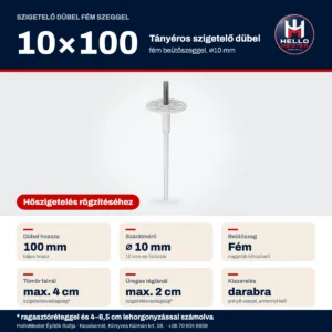 Szigetelő dübel fém szeggel 10×100 mm – méret és ajánlott szigetelésvastagság | HelloMester Kecskemét
