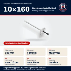 Szigetelő dübel műanyag szeggel 10×160 mm – méret és ajánlott szigetelésvastagság | HelloMester Kecskemét
