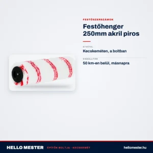 Festőhenger 250mm akril piros – műszaki adatok – HelloMester Kecskemét