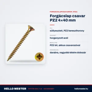 Forgácslap csavar PZ2 4×40 mm – műszaki adatok – HelloMester Kecskemét