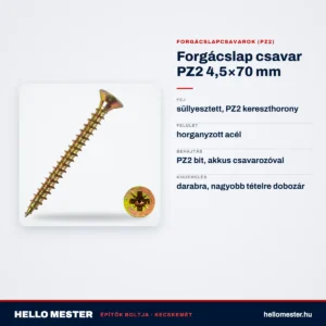 Forgácslap csavar PZ2 4,5×70 mm – műszaki adatok – HelloMester Kecskemét