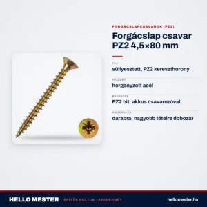 Forgácslap csavar PZ2 4,5×80 mm – műszaki adatok – HelloMester Kecskemét
