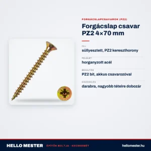 Forgácslap csavar PZ2 4×70 mm – műszaki adatok – HelloMester Kecskemét