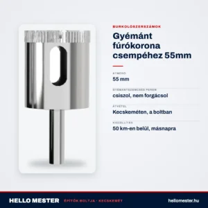 Gyémánt fúrókorona csempéhez 55mm – műszaki adatok – HelloMester Kecskemét