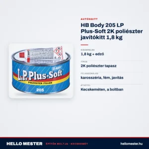 HB Body 205 LP Plus-Soft 2K poliészter javítókitt 1,8 kg – műszaki adatok – HelloMester Kecskemét