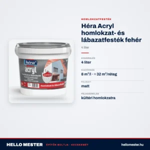 Héra Acryl homlokzat- és lábazatfesték fehér – 4 L – műszaki adatok – HelloMester Kecskemét