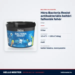 Héra Bacteria Resist antibakteriális beltéri falfesték fehér – 9 L – műszaki adatok – HelloMester Kecskemét