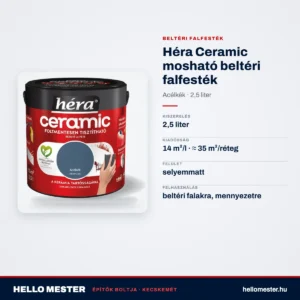 Héra Ceramic mosható beltéri falfesték – Acélkék, 2,5 L – műszaki adatok – HelloMester Kecskemét