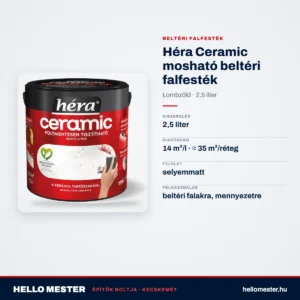 Héra Ceramic mosható beltéri falfesték – Lombzöld, 2,5 L – műszaki adatok – HelloMester Kecskemét