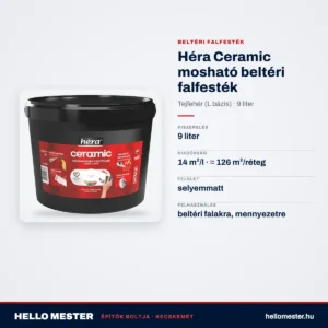 Héra Ceramic mosható beltéri falfesték – Tejfehér (L bázis), 9 L – műszaki adatok – HelloMester Kecskemét