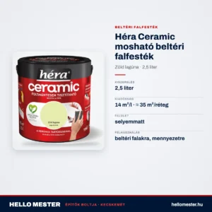 Héra Ceramic mosható beltéri falfesték – Zöld lagúna, 2,5 L – műszaki adatok – HelloMester Kecskemét