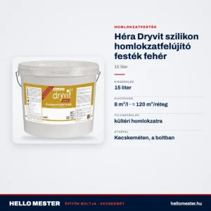 Héra Dryvit szilikon homlokzatfelújító festék fehér – 15 L – műszaki adatok – HelloMester Kecskemét