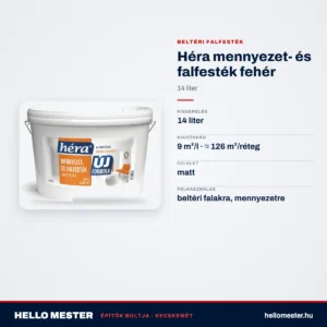 Héra mennyezet- és falfesték fehér – 14 L – műszaki adatok – HelloMester Kecskemét