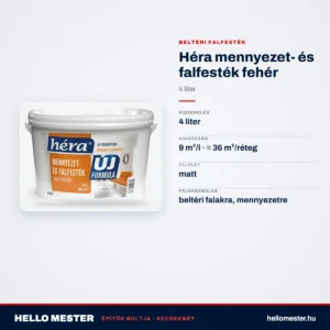 Héra mennyezet- és falfesték fehér – 4 L – műszaki adatok – HelloMester Kecskemét