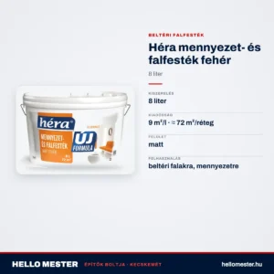 Héra mennyezet- és falfesték fehér – 8 L – műszaki adatok – HelloMester Kecskemét