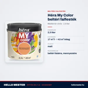 Héra My Color beltéri falfesték – Mediterrán vörös, 2,5 L – műszaki adatok – HelloMester Kecskemét