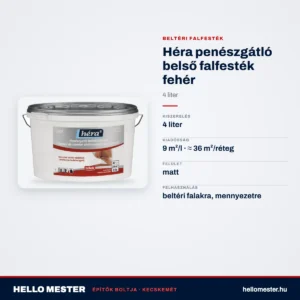 Héra penészgátló belső falfesték fehér – 4 L – műszaki adatok – HelloMester Kecskemét