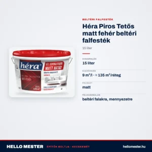 Héra Piros Tetős matt fehér beltéri falfesték – 15 L – műszaki adatok – HelloMester Kecskemét