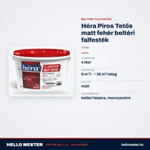 Héra Piros Tetős matt fehér beltéri falfesték – 4 L – műszaki adatok – HelloMester Kecskemét