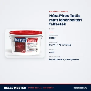 Héra Piros Tetős matt fehér beltéri falfesték – 8 L – műszaki adatok – HelloMester Kecskemét