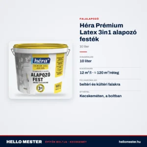 Héra Prémium Latex 3in1 alapozó festék – 10 L – műszaki adatok – HelloMester Kecskemét