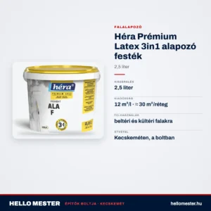 Héra Prémium Latex 3in1 alapozó festék – 2,5 L – műszaki adatok – HelloMester Kecskemét
