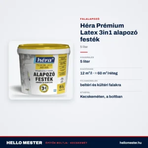 Héra Prémium Latex 3in1 alapozó festék – 5 L – műszaki adatok – HelloMester Kecskemét