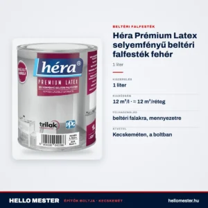 Héra Prémium Latex selyemfényű beltéri falfesték fehér – 1 L – műszaki adatok – HelloMester Kecskemét