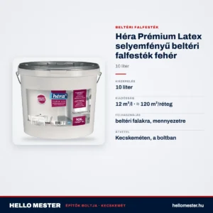 Héra Prémium Latex selyemfényű beltéri falfesték fehér – 10 L – műszaki adatok – HelloMester Kecskemét