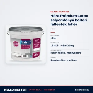 Héra Prémium Latex selyemfényű beltéri falfesték fehér – 4 L – műszaki adatok – HelloMester Kecskemét