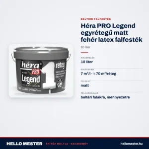 Héra PRO Legend egyrétegű matt fehér latex falfesték – 10 L – műszaki adatok – HelloMester Kecskemét