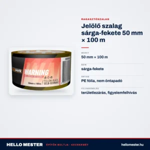 Jelölő szalag sárga-fekete 50 mm × 100 m – műszaki adatok – HelloMester Kecskemét