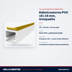 Kábelcsatorna PVC 16×16 mm, öntapadós – műszaki adatok – HelloMester Kecskemét