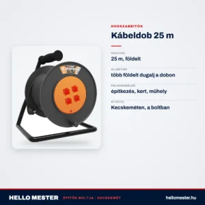 Kábeldob 25 m – műszaki adatok – HelloMester Kecskemét