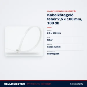 Kábelkötegelő fehér 2,5 × 100 mm, 100 db – műszaki adatok – HelloMester Kecskemét