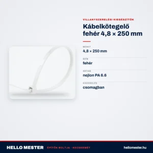 Kábelkötegelő fehér 4,8 × 250 mm – műszaki adatok – HelloMester Kecskemét