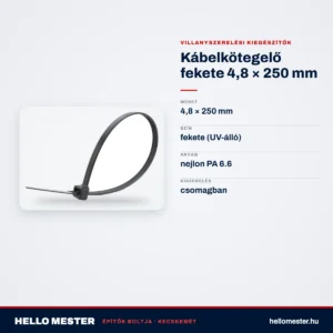 Kábelkötegelő fekete 4,8 × 250 mm – műszaki adatok – HelloMester Kecskemét